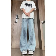 批发新款破洞牛仔裤<b class='q'>男</b>夏季薄款设计感裤子美式高街vibe显瘦直筒微喇裤