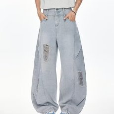 批发复古蓝工装牛仔裤<b class='q'>男</b>夏季2025新款高腰宽松多口袋垂感遮跨阔腿裤子