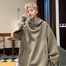 批发美式复古解构拼接boxy通勤连帽<b class='q'>卫衣</b>男<b class='q'>女</b>美式休闲廓形帽衫外套流行