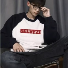 批发2023学生学院风休闲圆领卫衣<b class='q'>男</b>2023秋冬季撞色字母印花宽松上衣潮