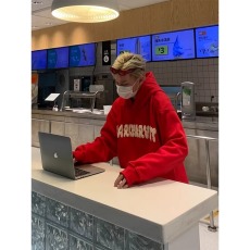 批发NECOYEP2025国潮美式字母排扣套头加绒<b class='q'>卫衣</b>情侣宽松星星连帽上衣