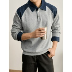 批发松弛感翻领拼接<b class='q'>卫衣</b>POLO衫<b class='q'>男士</b>秋季穿搭痞帅设计感长袖上衣打底衫