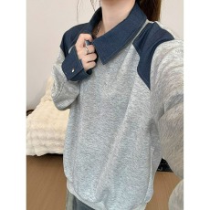 批发松弛感翻领拼接<b class='q'>卫衣</b>POLO衫<b class='q'>男士</b>秋季穿搭痞帅设计感长袖上衣打底衫