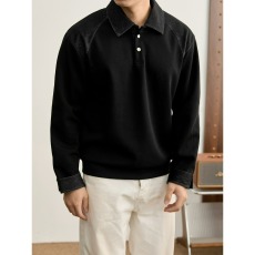 批发松弛感翻领拼接<b class='q'>卫衣</b>POLO衫<b class='q'>男士</b>秋季穿搭痞帅设计感长袖上衣打底衫