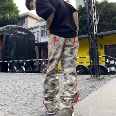 批发国潮原创美式迷彩hiphop垂感<b class='q'>牛仔裤</b><b class='q'>男</b>ins欧美高街<b class='q'>男</b>直筒休闲 ??裤