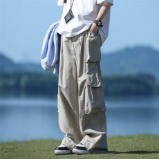 批发春<b class='q'>秋</b>复古褶皱潮流休闲工装裤男设计感高档宽松时尚百搭直筒阔腿裤