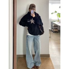 批发蓝色阔腿牛仔裤女高腰春<b class='q'>秋</b>新款显瘦遮胯宽松百搭直筒拖地裤