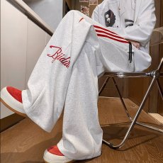 批发裤子男款春<b class='q'>秋</b>季2025新款宽松阔腿运动ins港风条纹直筒休闲长裤潮