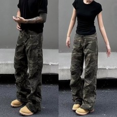 批发美式复古水洗迷彩满印多口袋工装裤男春<b class='q'>秋</b>新款小众设计休闲直筒裤