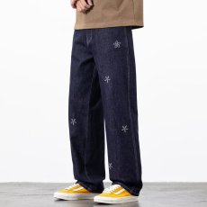 批发夏季新款潮牌美式黑色小众刺绣直筒<b class='q'>牛仔裤</b><b class='q'>男</b>宽松潮流阔腿百搭长裤