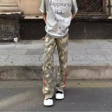 批发美式高街复古侧边拉链<b class='q'>设计</b>感工装迷彩休闲裤男宽松直筒垂感潮流裤