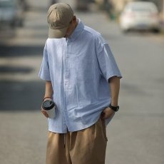 批发日系CityBoy蓝色条纹<b class='q'>短袖</b><b class='q'>衬衫</b><b class='q'>男</b>潮牌学生休闲五分袖<b class='q'>衬衣</b>外套夏季