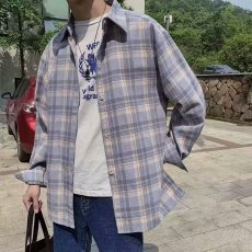 批发春秋季男士长袖<b class='q'>衬衣</b>青少年格子外套休闲大码新款潮学生<b class='q'>衬衫</b>