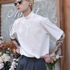 批发大码夏季纯色短袖<b class='q'>T</b><b class='q'>恤</b><b class='q'>男</b>ins超火宽松半高领冰感半袖打底衫潮流上衣