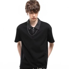 批发夏季新品短袖<b class='q'>男</b>翻领polo衫美式正肩V领假两件<b class='q'>T</b><b class='q'>恤</b><b class='q'>男</b>痞帅潮牌休闲