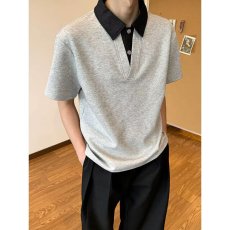 批发假两件短袖polo衫<b class='q'>男</b>夏季美式拼接翻领<b class='q'>t</b><b class='q'>恤</b>高级感痞帅重磅半袖上衣