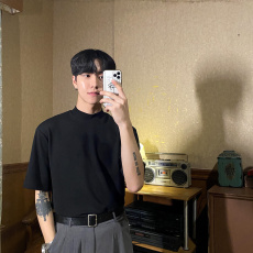 批发2026年新款休闲修身黑色<b class='q'>t</b><b class='q'>恤</b><b class='q'>男</b>速干半高领短袖上衣夏季衣服