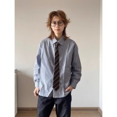 批发日系复古条纹<b class='q'>衬衫</b>男女学院风长袖<b class='q'>衬衣</b>百搭配腰带情侣上衣服新款