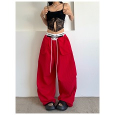 批发辣到中暑美式辣妹嘻哈街舞风多巴胺系带速干<b class='q'>阔腿裤</b>宽松垂坠感长裤