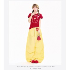 批发辣到中暑美式辣妹嘻哈街舞风多巴胺系带速干<b class='q'>阔腿裤</b>宽松垂坠感长裤