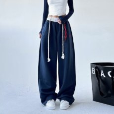 批发美式街舞嘻哈抽绳撞色拼接长裤秋季直筒阔腿百搭潮牌显瘦休闲裤子