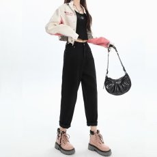 批发黑色休闲裤女2026新款春秋季<b class='q'>牛仔裤</b>子宽松显瘦高腰弹力夏款<b class='q'>哈伦</b>裤