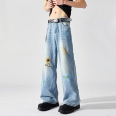 批发水洗<b class='q'>直筒</b><b class='q'>牛仔裤</b>男2025夏季新款美式潮牌宽松绣花阔腿休闲拖地裤子