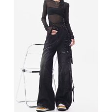 批发2026美式拉链大口袋小众设计感潮流工装<b class='q'>牛仔裤</b>宽松<b class='q'>直筒</b>休闲长裤