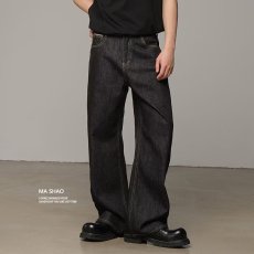 批发2025秋季新款美式复古水洗<b class='q'>牛仔裤</b>男黑色宽松<b class='q'>直筒</b>A字阔腿长裤子