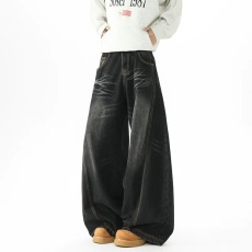 批发美式休闲<b class='q'>直筒</b>立体裁剪廓形水洗<b class='q'>牛仔裤</b>男<b class='q'>女</b>宽松阔腿垂感拖地长裤潮