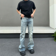 批发美式高街vibe水洗冰蓝色微喇<b class='q'>牛仔裤</b>男cleanfit<b class='q'>直筒</b>长裤子