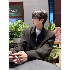 批发黑色短款垫肩<b class='q'>外套</b>男款春秋设计感小众cleanfit高级感美式行政夹克