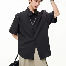 批发<b class='q'>衬衫</b>男夏季宽松薄款冰丝<b class='q'>短袖</b>白色五分袖<b class='q'>衬衣</b><b class='q'>男士</b>痞帅黑色半袖上衣