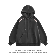 批发美式重磅灰色连帽卫衣<b class='q'>外套</b>男生潮牌宽松oversize拼接撞色拉链开衫