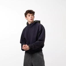 批发美式复古格纹撞色帽衫男款冬季简约cleanfit休闲宽松百搭卫衣<b class='q'>外套</b>