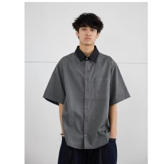 批发流行无品牌潮流 夏季复古工装半袖口袋<b class='q'>衬衫</b>男女宽松美式短袖上衣