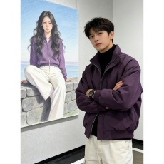 批发美式重磅立领夹克男款春秋季简约宽松拉链上衣潮牌痞帅高级感<b class='q'>外套</b>