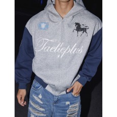 批发美式复古小马字母印花连帽卫衣男女宽松休闲情侣<b class='q'>外套</b>