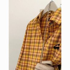 批发多巴胺黄格子衬衫<b class='q'>外套</b>男春季美式复古黄色男士长袖衬衣女生格纹春