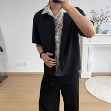 批发衬衫男短袖夏季高级感黑色潮流半截袖青少年polo领休闲衬衣