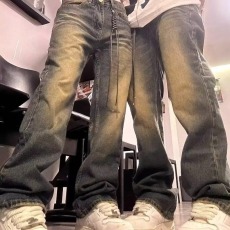 批发美式复古水洗微喇<b class='q'>牛仔裤</b>男情侣渐变<b class='q'>直筒</b>嘻哈长裤显瘦<b class='q'>女</b>潮百搭高腰