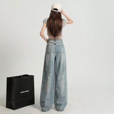 批发<b class='q'>牛仔裤</b>男夏季新款美式复古潮牌破洞<b class='q'>直筒</b>裤子水洗宽松阔腿休闲长裤