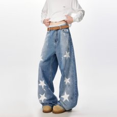 批发美式高街五角星涂鸦<b class='q'>牛仔裤</b>男春秋季2026新款街头宽松<b class='q'>直筒</b>阔腿长裤