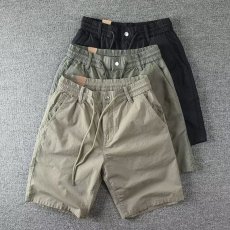 批发夏季薄款复古水洗工装休闲短裤微弹直筒宽松男士松紧腰<b class='q'>大码</b>五分裤