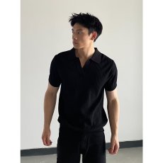 批发美式复古针织polo衫男薄款透气修身短袖设计感小V翻领t恤冰丝线衣