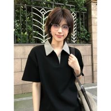 批发千鸟格拼接polo衫短袖男夏季老钱风复古正肩T恤cleanfit重磅半袖