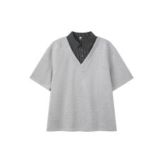 批发新款夏季拼接假两件短袖POLO衫男女潮牌宽松情侣休闲百搭T恤