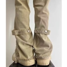 批发黄泥色排扣水洗做旧<b class='q'>牛仔裤</b>男士春秋高街潮牌vibe直筒痞帅修身裤子