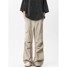 批发大理石纹褶皱伞兵工装裤男高街潮牌复古<b class='q'>设计</b>感美式阔腿休闲长裤子