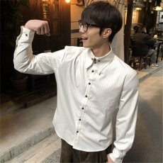 批发条纹纽扣长袖衬衫<b class='q'>男</b>女款设计感国风衬衣2026年春季新上衣情侣